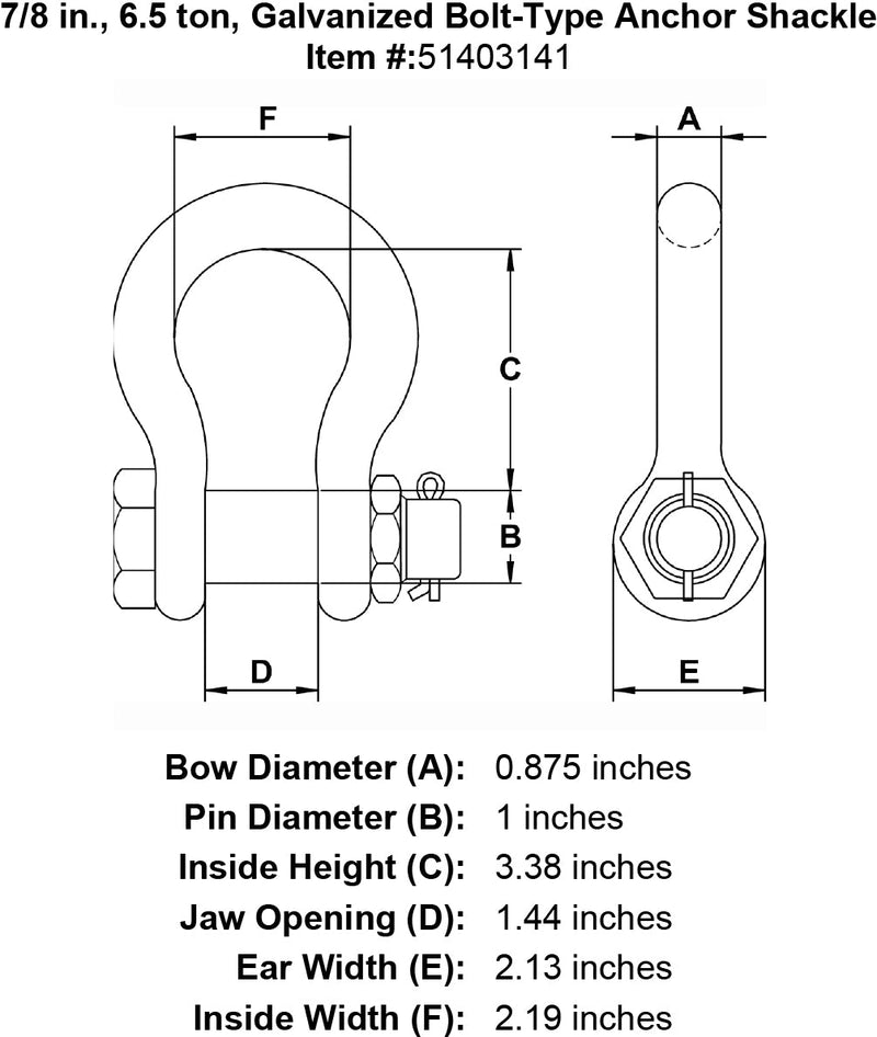 seven eighths inch bolt type shackle specification diagram