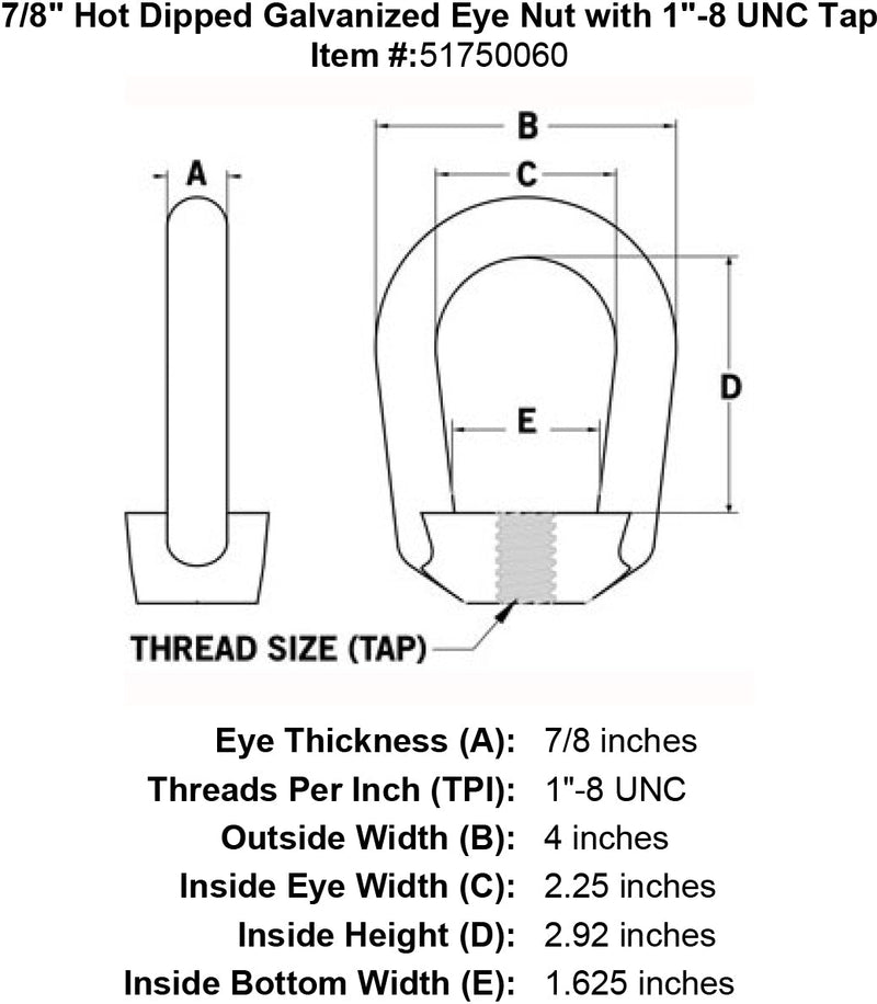 seven eights inch eye nut specification diagram