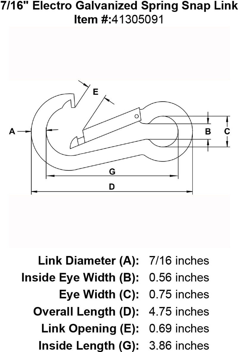 seven sixteenth inch Snap Link specification diagram