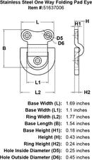 stainless steel one way folding pad eye diagram