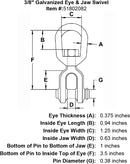 three eighths inch Eye Jaw Swivel specification diagram