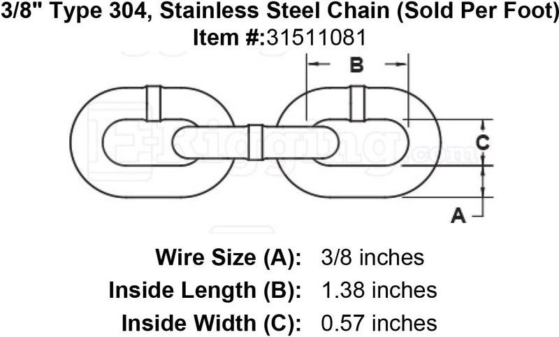 three eighths inch Stainless Chain specification diagram