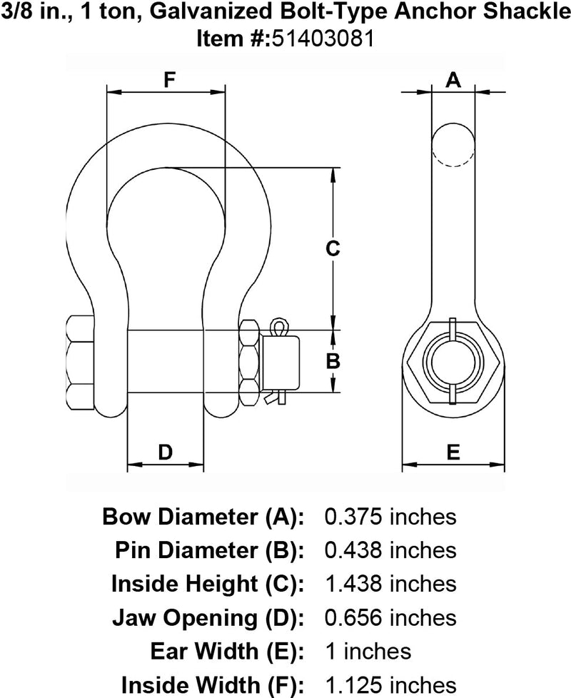 three eighths inch bolt type shackle specification diagram