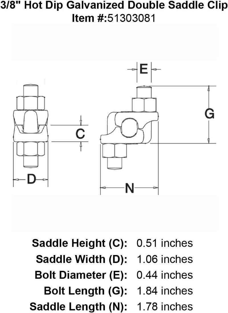 three eighths inch hot dip galvanized double saddle clip specification diagram