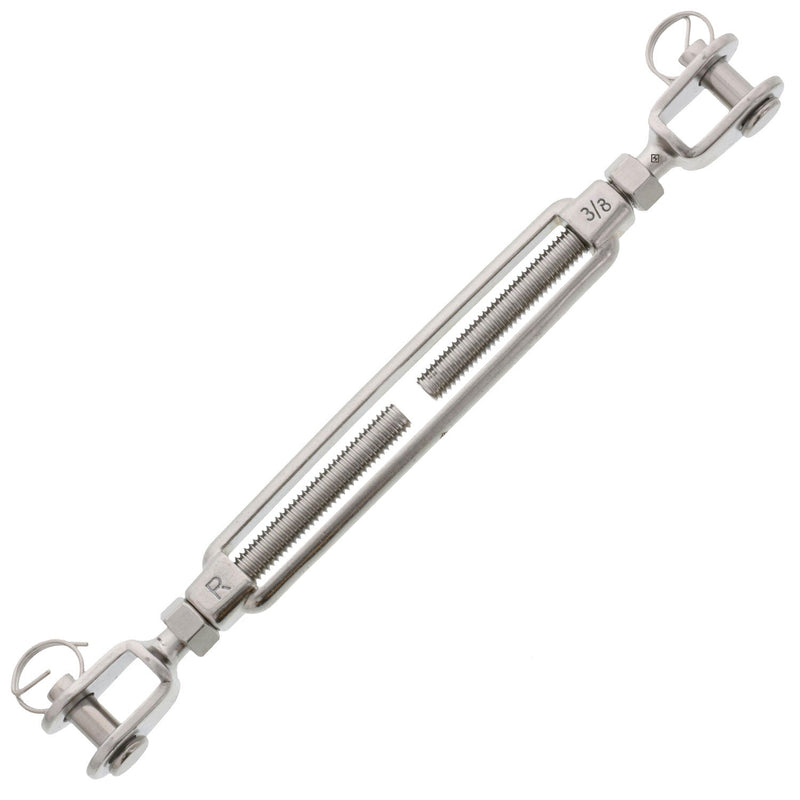 3/8" x 6" Stainless Steel Jaw x Jaw Turnbuckle, Version 1