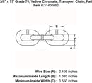 three eighths inch x 75 foot Grade 70 chain specification diagram
