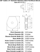 three eigths inch md stainless flat mount block specification diagram