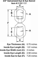 three quarter inch Eye Eye Swivel specification diagram