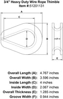 three quarter inch Wire Rope Thimble specification diagram