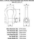 three quarter inch bolt type shackle specification diagram