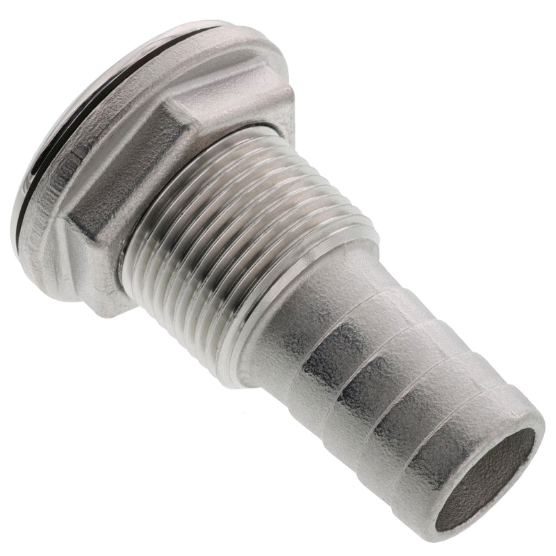 three quarter inch stainless steel low profile thru hull fitting hose connection