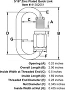 three sixteenths inch Quick Link specification diagram