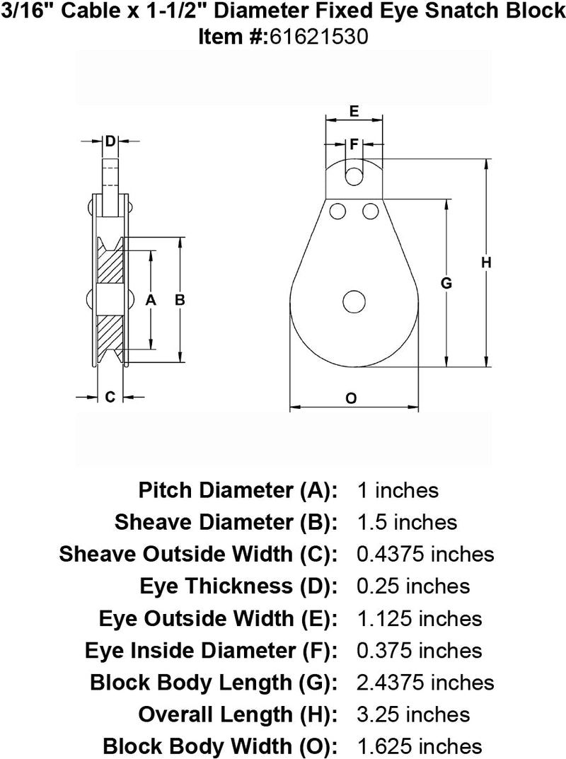three sixteenths inch fixed eye snatch block specification diagram