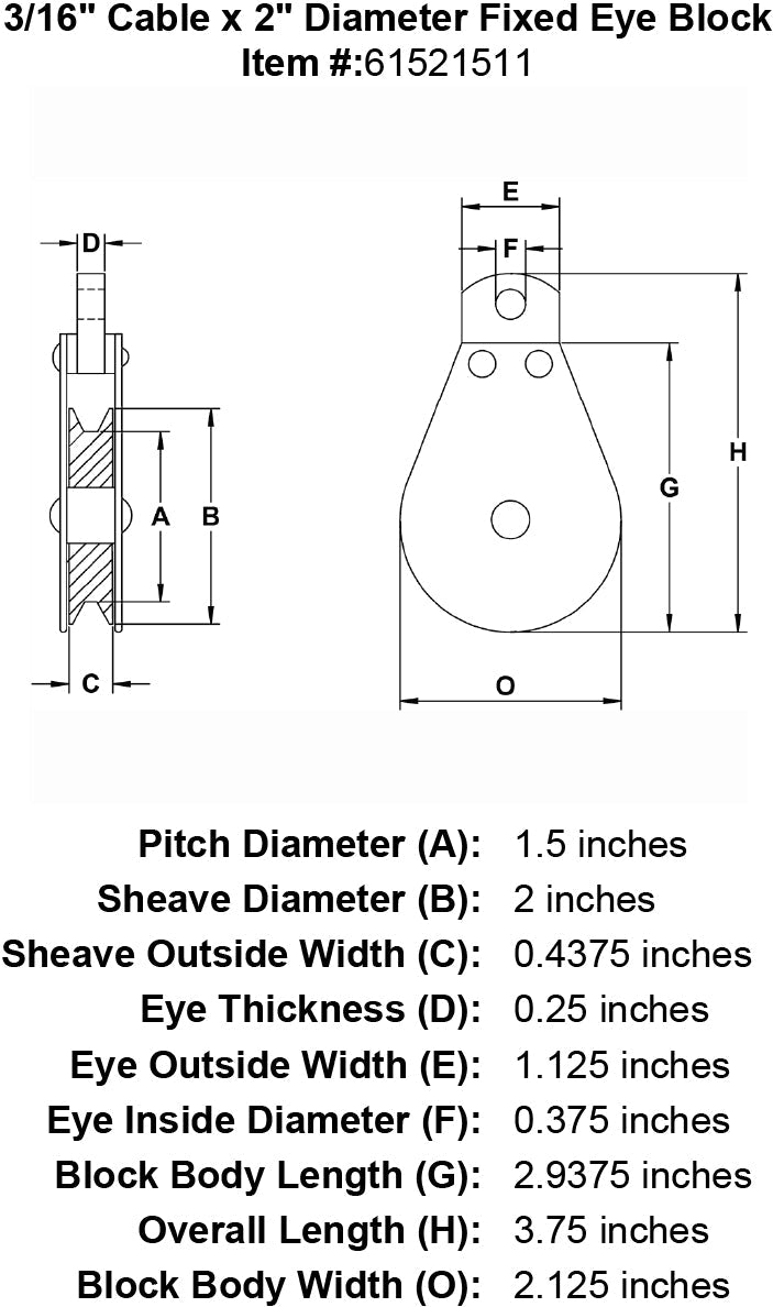 three sixteenths inch hd fixed eye block specification diagram
