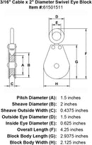 three sixteenths inch hd swivel eye block specification diagram