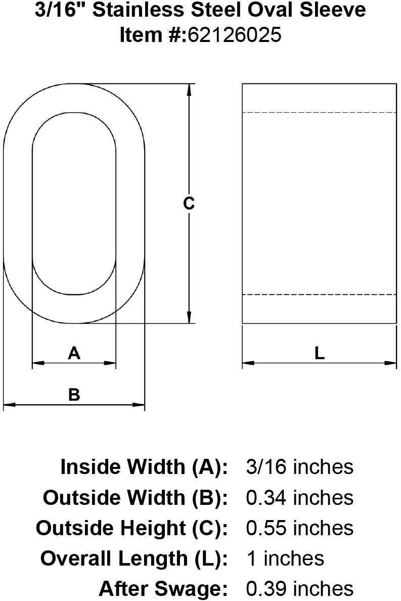 three sixteenths inch stainless oval sleeve specification diagram