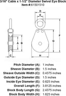 three sixteenths inch swivel eye block specification diagram
