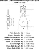 three sixteenths inch swivel eye snatch block specification diagram