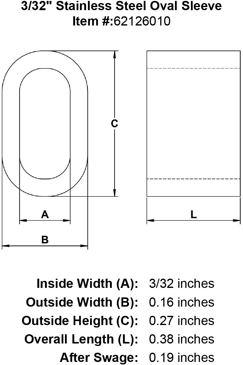 three thirty seconds inch stainless oval sleeve specification diagram