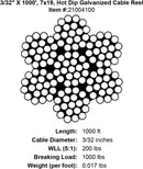 three thirty seconds inch x 1000 foot hot dip galvanized cable specification diagram
