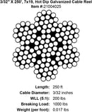 three thirty seconds inch x 250 foot hot dip galvanized cable specification diagram
