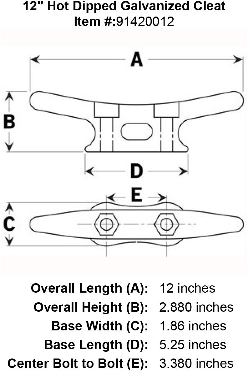 twelve inch galvanized cleat specification diagram