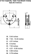 tyler 2 ton beam clamp specification diagram