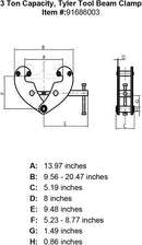 tyler 3 ton beam clamp specification diagram