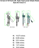 tyler one and a half ton x 10 foot lever hoist specification diagram