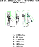 tyler three quarter ton x 20 foot lever hoist specification diagram